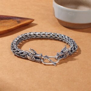 Buddha Stones 925 Sterling Silver Dragon Success Strength Bracelet Bangle