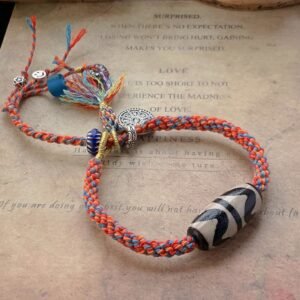 Buddha Stones Tibetan 925 Sterling Silver Om Mani Padme Hum Handmade Dzi Bead Protection Braid Bracelet