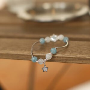 Aquamarine & Moonstone Sterling Silver Wrapped Bracelet | Gentle Companion for Inner Peace