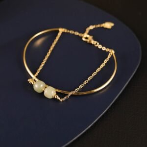 For When You Need Quiet Warmth | Copper Plated Gold Hetian Jade Bead Double Layer Bracelet Bangle