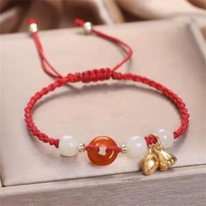 Quiet Wisdom, Worn Daily. Red Agate Peace Buckle Jade Lotus Braided Bracelet by AetherFate