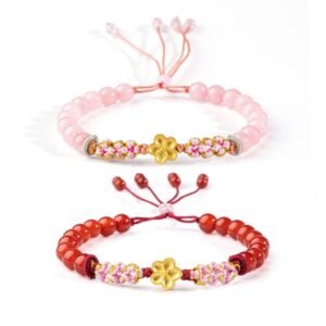 Gentle Focus, Worn Daily. 999 Sterling Silver Red Agate Pink Crystal Cherry blossom Bracelet by AetherFate