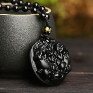 Inner Stillness, Worn Daily. Black Obsidian Double Pixiu Bead Rope Purification Necklace Pendant by AetherFate