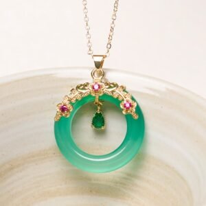 For When You Need Quiet Presence | Green Chalcedony Peace Buckle Design Strength Necklace Pendant