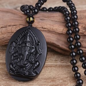 Inner Stillness, Worn Daily. Tibetan Obsidian Ganesh Ganpati Elephant Necklace | AetherFate