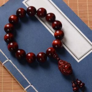 Quiet Presence, Worn Daily. Small Leaf Red Sandalwood Laughing Buddha God of Bracelet by AetherFate