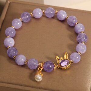 Gentle Clarity, Worn Daily. Purple Quartzite Rabbit Happiness Bracelet by AetherFate