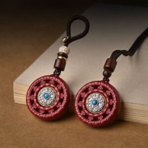 Gentle Warmth, Worn Daily. Cinnabar Om Mani Padme Hum Blessing Rotatable Necklace Pendant Key Chain by AetherFate