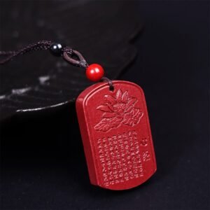 Cinnabar Lotus Heart Sutra Engraved Blessing Rope Necklace Pendant | Your Quiet Daily Anchor for Gentle Warmth | AetherFate