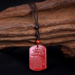 Cinnabar Lotus Heart Sutra Engraved Blessing Rope Necklace Pendant | Your Quiet Daily Anchor for Gentle Warmth | AetherFate