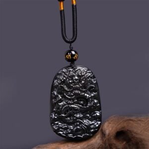 Inner Stillness, Worn Daily. Black Obsidian Dragon Carved Necklace Pendant by AetherFate