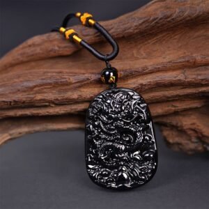 Inner Stillness, Worn Daily. Black Obsidian Dragon Carved Necklace Pendant by AetherFate