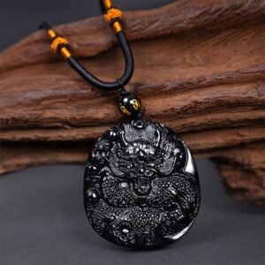 For When You Need Inner Stillness | Black Obsidian Round Dragon Carved Necklace Pendant