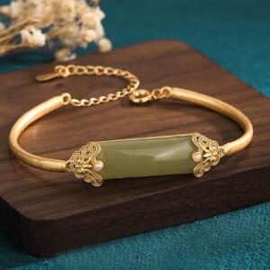 Quiet Warmth, Worn Daily. Hetian Jade 24K Gold Plated Bracelet Bangle by AetherFate