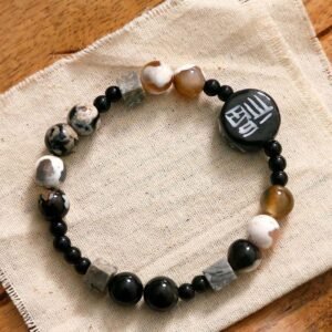 Black Onyx Ceramics Agate Black Glitter Stone Fortune Fu Character Bracelet | Your Quiet Daily Anchor for Steady Presence | AetherFate
