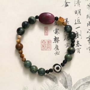 Green Agate Three-eyed Dzi Bead Power Success Bracelet | Your Quiet Daily Anchor for Steady Presence | AetherFate