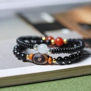 Quiet Presence, Worn Daily. Ebony Sandalwood Green Sandalwood Dzi Bead Balance Calm Double Wrap Bracelet by AetherFate