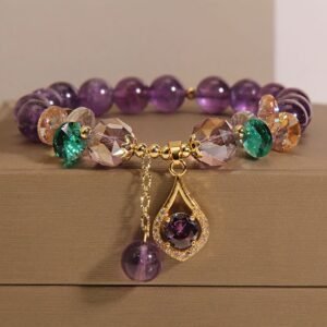 Gentle Optimism, Worn Daily. Amethyst Green Crystal Citrine White Crystal Spiritual Awareness Bracelet by AetherFate
