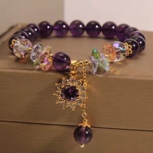 Amethyst Green Crystal Citrine White Crystal Sunflower Spiritual Awareness Bracelet | Your Quiet Daily Anchor for Gentle Optimism | AetherFate