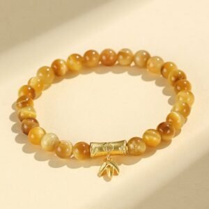 For When You Need Quiet Warmth | Tiger Eye Fu Character Bamboo Koi Fish Lotus Om Mani Padme Hum Bracelet
