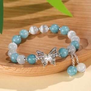 Quiet Presence, Worn Daily. Chrysoberyl Cat's Eye Chalcedony Butterfly Love Bracelet by AetherFate
