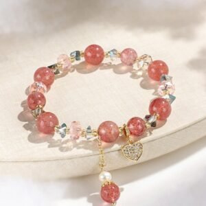 For When You Need Gentle Clarity | Strawberry Quartz White Crystal Pearl Liuli Heart Bracelet