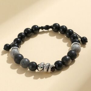 For When You Need Steady Presence | Black Onyx Black Glitter Stone White Agate White Turquoise Year Of The Snake Bracelet