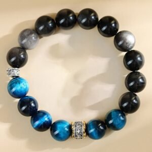 Gentle Focus, Worn Daily. Blue Tiger Eye Silver Sheen Obsidian Strength Bracelet by AetherFate