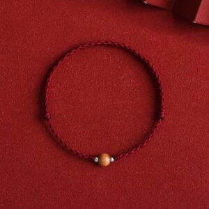 Peach Wood Bead Braided Bracelet Anklet by AetherFate