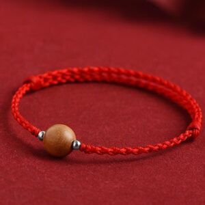 Warm Wooden Texture Peach Wood Bead Braided Bracelet Anklet | AetherFate