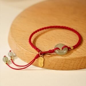 Hetian Jade Peace Buckle Red String Braided Bracelet | Your Quiet Daily Anchor for Quiet Wisdom | AetherFate