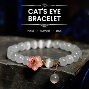 Quiet Presence, Worn Daily. Chrysoberyl Cat's Eye Pink Flowers Support Bracelet by AetherFate