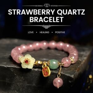 Strawberry Quartz Blossom Fu Character Positivity Bracelet | Your Quiet Daily Anchor for Gentle Clarity | AetherFate