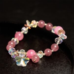 Strawberry Quartz & Clear Quartz Bracelet | Your Quiet Daily Anchor for Soft Joy | AetherFate