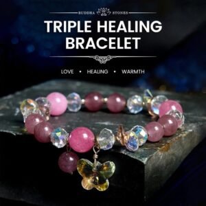 Gentle Clarity, Worn Daily. Strawberry Quartz White Crystal Pink Crystal Butterfly Love Bracelet by AetherFate