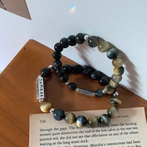 For When You Need Inner Stillness | Black Obsidian Tiger's Eye Six True Words 'om Mani Padme Hum' Strength Love Bracelet