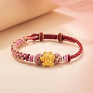 Gentle Focus, Worn Daily. Handmade 999 Sterling Silver Fortune Cat Ingot Peach Blossom ?Red Rope Bracelet by AetherFate