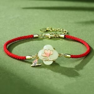 For When You Need Gentle Focus | Sterling Silver Hetian Jade Magnolia Flower Butterfly Chain Bracelet