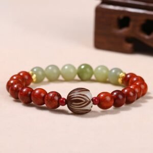 Quiet Wisdom, Worn Daily. Rosewood Cyan Jade Bodhi Seed Lotus Warmth Calm Bracelet by AetherFate