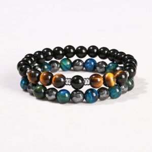 Quiet Warmth, Worn Daily. 2Pcs Hematite Tiger Eye Blue Tiger Eye Powerful Bracelet Set by AetherFate
