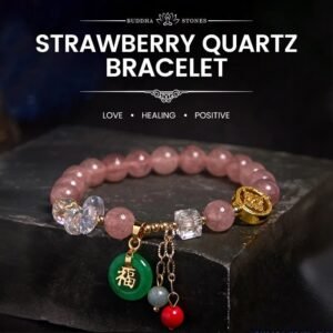 Strawberry Quartz Jade Fu Character Charm Bracelet | Your Quiet Daily Anchor for Quiet Wisdom | AetherFate