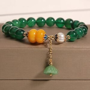 🔮 For When You Need Steady Presence | Green Agate Amber Pearl Lotus Pod Support Bracelet