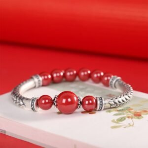 🔮 For When You Need Gentle Focus | 999 Sterling Silver Cinnabar Wheat Ears Blessing Bracelet Bangle