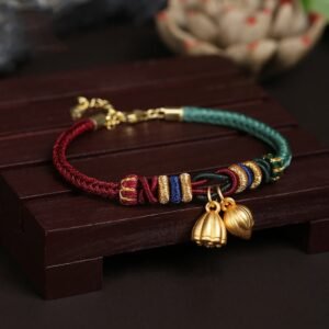 🔮 Gentle Focus, Worn Daily. 999 Sterling Silver Lotus Pod Design Red Green String Bracelet by AetherFate