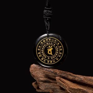 For When You Need Inner Stillness | Vairocana Tathagata Sanskrit Mantra Various Crystal Black Obsidian Green Aventurine Strength Necklace Pendant