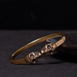 Quiet Connection, Worn Daily. The Lord Of The Corpse Forest Copper Brass Double Skull Keep Away Cuff Bracelet Bangle by AetherFate