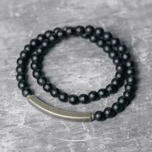 Quiet Connection, Worn Daily. Frosted Cut Surface Black Onyx Copper Brass Double Wrap Bracelet by AetherFate