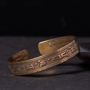 For When You Need Quiet Connection | Six True Words 'om Mani Padme Hum' Heart Sutra Copper Brass Wisdom Bracelet Bangle