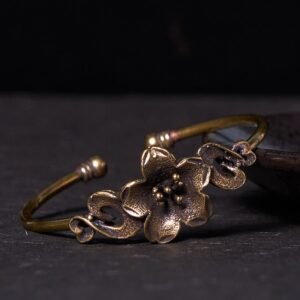 For When You Need Quiet Connection | Flowers Leaves Copper Brass Cuff Bracelet Bangle