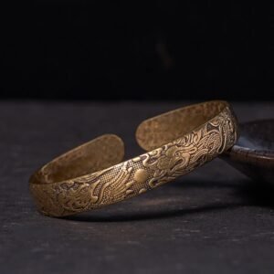 Dragon And Phoenix Playing With A Pearl Carved Copper Brass Bracelet Bangle | Your Quiet Daily Anchor for Quiet Connection | AetherFate